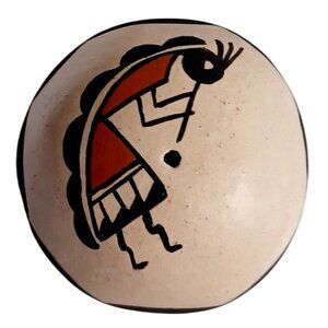 Acoma Pottery Seed Pot Pottery Elaborate Polychrome Kokopelli & Star Vase 1.75"